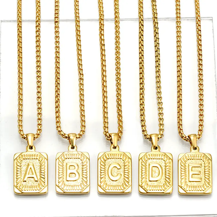 Hot Sale Stainless Steel Letter A-Z Initial Gold Plate Necklace For Women White Rectangle Shell Alphabet Pendant Necklace
