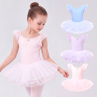 Robe de tutu de ballet pour filles avec manches volantées et bordure à volants fleuris en tissu spandex pour la pratique quotidienne et les récitals