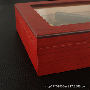 Caja de Almacenamiento de Cigarros de Madera, Cuadrada, con Tapa Abatible y Medidor de Humedad, en Rojo, Marrón y Negro - Product Image 5