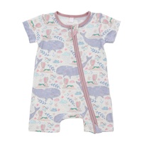 Combinaison courte en 95% Viscose de bambou 5% Spandex pour nouveau-né, vêtements unisexes pour bébé, manches courtes, fermeture éclair, barboteuse imprimée