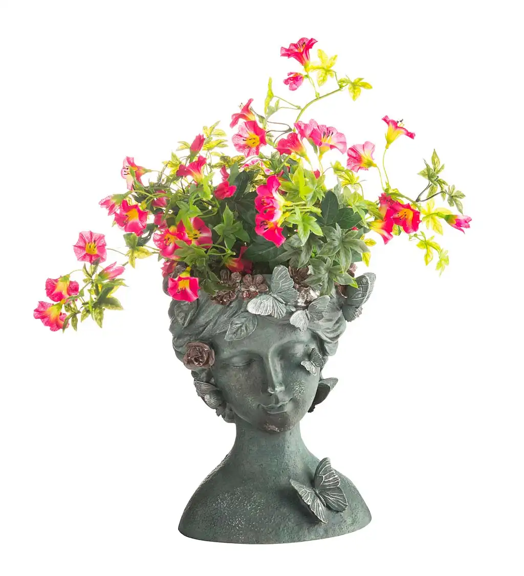 Vasi da fiori scultorei della regina della farfalla della resina su ordinazione grandi fioriere faccia vasi da fiori e fioriere per la decorazione del giardino