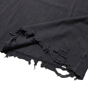 TOPSHOW Heavyweight Acid Washed Distressed Raw Hem Crop 300 Gsm <b>Tshirt</b> Oversized Blank Boxy Fit Tee Men - Product Image 5