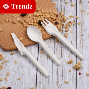 Cubiertos Desechables Biodegradables Trendz de Pulpa de Caña de Azúcar, Cuchillo, Tenedor y Cuchara de Papel Bagazo Comestible Blanco - Product Image 1