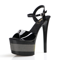 Talons hauts noirs femme 17cm talon fin style gothique sandales ouvertes d'été grande taille parfaites pour danse exotique disco