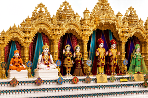 Big BAPS Shri Swaminarayan <b>Mandir</b> Satsang & Community Prayer Halls Traditional Teak Wood Durable Golden Arch Design - Product Image 5