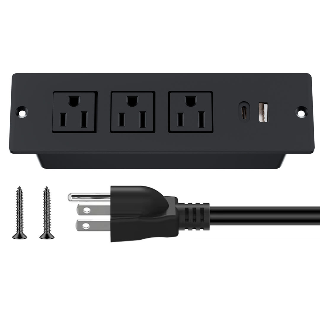 Black 3 Sockets USB A + USB C 5V 2.1A