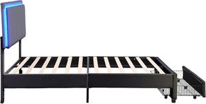 Moderno Versatile pianale imbottito a LED <span class=keywords><strong>letto</strong></span> di stoccaggio Queen Size con cassetto e <span class=keywords><strong>due</strong></span> luci notturne attivate dal movimento - Product Image 3
