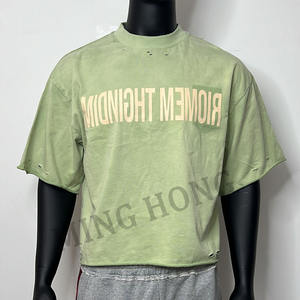 Custom Vintage Washed High Quality Print 300 Gsm Pure Cotton Oversized <b>Cropped</b> <b>T</b>-<b>Shirts</b> For Men - Product Image 1