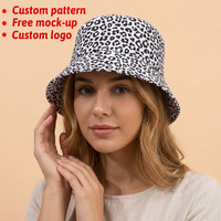 Topi Bucket Bordir Logo Kustom Grosir, Pelindung Matahari Bahan Katun, Topi Nelayan Motif Leopard Kustom, Fischerhut