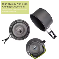 Batterie de cuisine de camping avec réchaud, kit de désordre de camping portable avec casseroles/poêles et fourchette pliante pour l'extérieur/le camping/la randonnée/le pique-nique