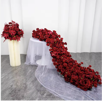 Décoration de table de mariage en gros : Centres de table floraux, boules de fleurs en soie rose bordeaux, chemins de table floraux