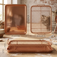 2 plateaux rectangulaires en cuivre, panier à croustiller et plateau pour friteuse, panier à frites et plateau de cuisson pour biscuits