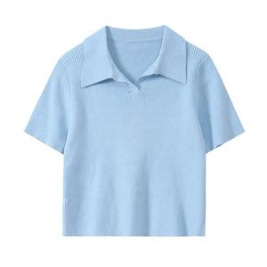 Polo con Top corto estampado de alta calidad para mujer, camiseta personalizada en blanco de Color sólido con logotipo bordado, camisa con cuello Polo para mujer - Product Image 3