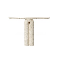 Table console moderne en travertin blanc beige de style Wabi-sabi poli de luxe pour salon, villa, hôtel, manoirs, décoration