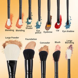 BEILI Pincéis para maquiagem 12pcs Conjunto de pincéis para maquiagem cosmética base sintética de cílios preto fosco base vegana com balde