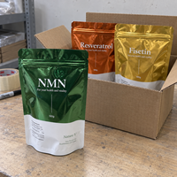 Sachet d'emballage pour suppléments en feuille métallique de 100g, imprimé sur mesure, refermable avec fermeture éclair, résistant à l'humidité, pour poudre de NMN, Doypack, pochette autoportante