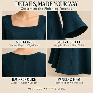 Abito Midi Scolpito da Donna Personalizzato OEM, Blu Inchiostro, con Maniche a Tromba e Contorno a Gommino, per Museo, Ricevimento, Inverno, Atelier, Private Label - Product Image 5