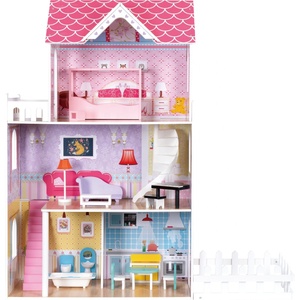 Set di mobili in legno per bambini <span class=keywords><strong>rosa</strong></span> grande casa delle bambole in legno per bambine - Product Image 1