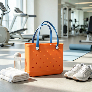 Sac d'été léger en EVA, color-block, structuré, fourre-tout ouvert, tendance, perforé, sac à main élégant, sac seau, deux grandes poches - Product Image 1