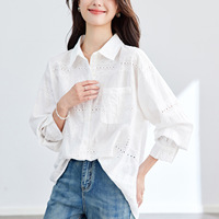 Chemise Blanche Femme Chuying à Manches Longues, Nouvelle Collection Printemps 2026, Broderie Creuse, Haut Élégant en Pur Coton pour Femme