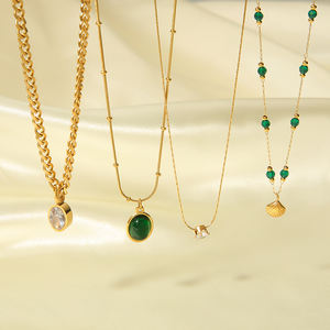 Collares con colgante de circonita de diamante CZ chapados en oro de acero inoxidable populares 2023, pulseras de piedras preciosas verdes para mujer - Product Image 3