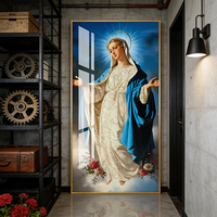 Lampe LED d'entrée de luxe, Décoration murale, Peinture DIY en porcelaine de cristal de la Vierge Marie, Art mural en gros