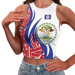 Camiseta con <span class=keywords><strong>tirantes</strong></span> de playa para mujer, Tops cortos sexis con estampado de bandera de Belice, diseño transpirable sin mangas, cantidad mínima de pedido - Product Image 3