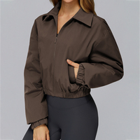 Mode Polo Neck Zipper Confortable Poche Lâche Sports Outdoor Gym Femmes Yoga Veste