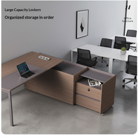 Bureau de direction moderne et minimaliste en forme de L, poste de travail commercial pour directeur ou manager avec tiroir en bois, mobilier commercial