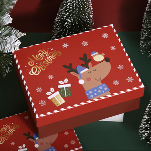 <b>Christmas</b> Gift <b>Boxes</b> Set Red Blue Rigid Paperboard With Snowman Reindeer Gold Foil Design Recyclable For Holiday Gifting - Product Image 3