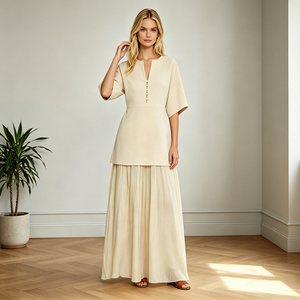 Vestido <span class=keywords><strong>de</strong></span> Dos Piezas Color Albaricoque <span class=keywords><strong>de</strong></span> Alta Calidad <span class=keywords><strong>para</strong></span> Mujer, Vestido Maxi con Cuello en V, Botones al Frente, Plisado, <span class=keywords><strong>Elegante</strong></span>, Minimalista, <span class=keywords><strong>para</strong></span> Vacaciones - Product Image 3