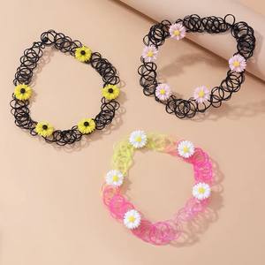 Collier ras du <span class=keywords><strong>cou</strong></span> tendance pour femme, motif petite marguerite, réglable, en plastique, avec chaîne tressée en bambou, style <span class=keywords><strong>tatouage</strong></span> floral, pour soirée, SN SN05, Commerce extérieur - Product Image 6