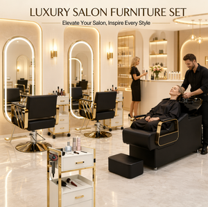 Hot Selling Modern Salon Hairdresser Chair <b>Set</b> - Glass Metal <b>Barber</b> Furniture with LED Mirror Cart Shampoo Bed for <b>Barber</b> Shop - Product Image 1