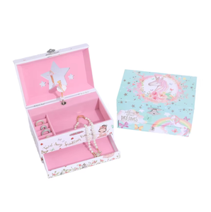 Boîte à bijoux en bois personnalisée, petite boîte à musique licorne pour filles, collier, boucles d'oreilles, bague, cadeau d'anniversaire, cadeau de fête - Product Image 1