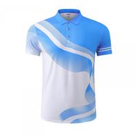 Kaos Polo Badminton Custom Halftone Stripe Lavender Navy Sublimasi Cepat Kering untuk Tim Tenis Meja