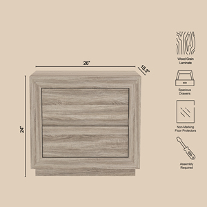 Nightstand In Natural Oak Wood Finish With Two <b>Drawers</b> <b>For</b> Bedroom <b>Storage</b> - Product Image 4