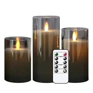 Batterie LED Flame less Candles Lights Lampe oder wiederauf ladbare schwarze LED-Kerze in Glas mit fickering Moving Flame