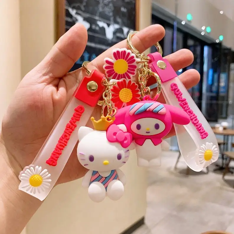Whosale 3D 헬로 키티 인형 내 멜로디 키 체인 귀여운 만화 실리콘 손목 스트랩 열쇠 고리 자동차 가방 배낭 장식 소녀