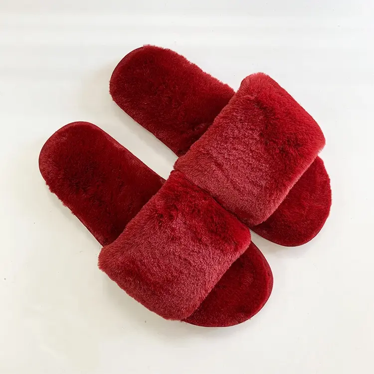 2020 indoor outdoor warm fall winter fit wear faux fur slides for women slippers customized labels wholesale in bulk