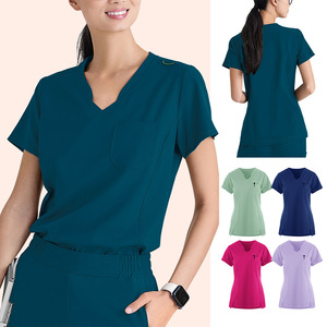 Women's Scrub Set Four Way Stretch Moisture Wicking V Neck Top And Pants For Medical Beauty Salon Uniforms Size S XXL - Product Image 1