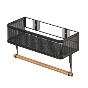Wocube Étagère murale en métal grillagé avec porte-serviettes en papier pour cuisine et salle de bain, noire, lot de 1 - Product Image 5