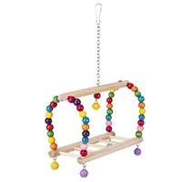 Jouet pour perroquet : Perroquet suspendu en bois coloré avec perles, échelle, balançoire, escalier et pont suspendu arqué, design arrondi