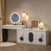 Nouvelle coiffeuse style crème : Table de maquillage en bois massif, combinant armoire de rangement et commode, pour chambre moderne et minimaliste