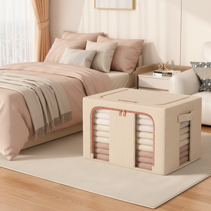 Boîte de rangement <span class=keywords><strong>en</strong></span> <span class=keywords><strong>tissu</strong></span> style lin <span class=keywords><strong>avec</strong></span> cadre <span class=keywords><strong>en</strong></span> acier pour vêtements, organisateur de garde-robe, vente <span class=keywords><strong>en</strong></span> gros - Product Image 1