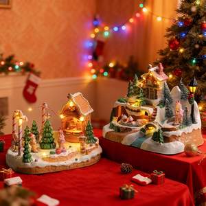 Boîte à musique lanterne de Noël avec <span class=keywords><strong>train</strong></span> de bonhomme en pain d'épices rotatif lumineux en <span class=keywords><strong>sapin</strong></span> de neige, maison de neige, cadeau de Noël - Product Image 2