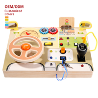Tableau d'Activités Montessori en Bois Personnalisable avec Lumière LED, Volant Analogique et Circuit, Jouet Sensoriel pour Bébés, Tout-Petits, Garçons et Filles