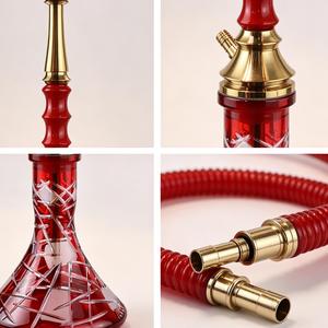 Red Glass <b>Hookah</b> Brass <b>Hookah</b> <b>Pipe</b> Carved Base Water <b>Pipe</b> for Lounge Bar Home Use - Product Image 4
