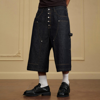 Shorts en jean YSJY OEM personnalisés style vintage Y2K avec surpiqûres contrastées, fermeture boutonnée, double genouillère et coupe large pour homme