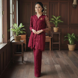 Ensemble Sedondon Raya 2025 Robe de soirée formelle modeste à manches longues pour femme musulmane, motif géométrique, écologique, coupe trapèze, vintage, brodée - Product Image 1