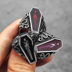 Cincin Pria Peti Mati Vampir Mumi Gotik Perhiasan Baja Tahan Karat Aksesori Fashion Keren Punk Rock Hadiah Grosir - Product Image 5